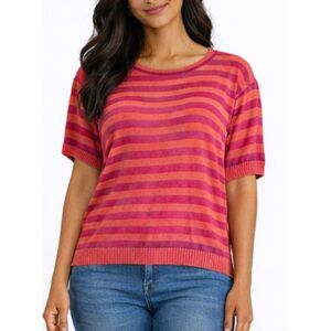 Vintage Talbots 100% silk pink and orange stripe sweater blouse small